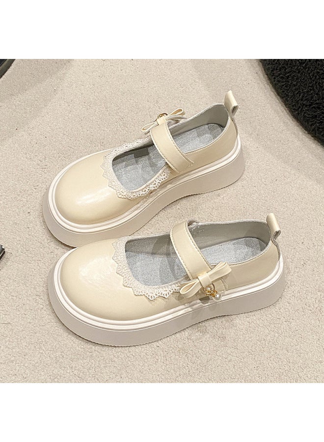 Lace Retro Thick-soled Small Leather Shoes For Women  New Spring & Fall With Skirts French Cute Mary Jane Shoes
