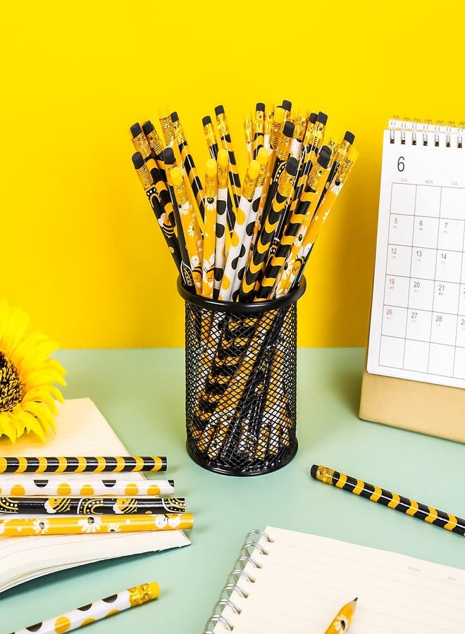 Whaline 48Pcs Bee Theme Pencils with Erasers Black Yellow Bee Flower Rainbow Writing Pencil Summer Bee Wood Pencils for Classroom Prize Summer Party Bee Day Supplies Stationery Gift Set - Image 5