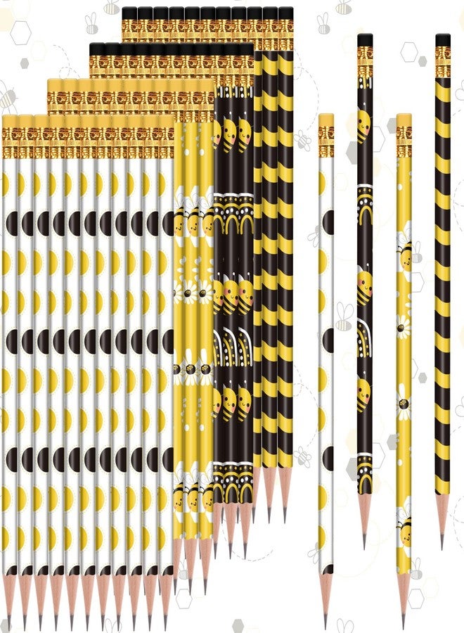Whaline 48Pcs Bee Theme Pencils with Erasers Black Yellow Bee Flower Rainbow Writing Pencil Summer Bee Wood Pencils for Classroom Prize Summer Party Bee Day Supplies Stationery Gift Set - Image 1