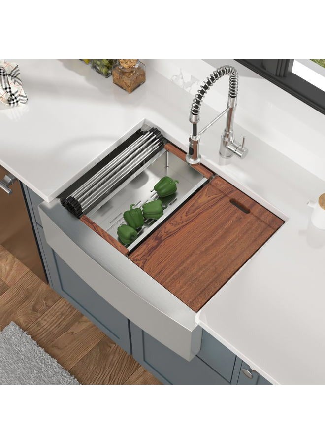 Mocoloo Farmhouse Workstation Kitchen Sink - Mocoloo 27"x22" Apron Front Sink T304 16 Gauge Stainless Steel Single Bowl Farm Style Deep Sinks - Image 2