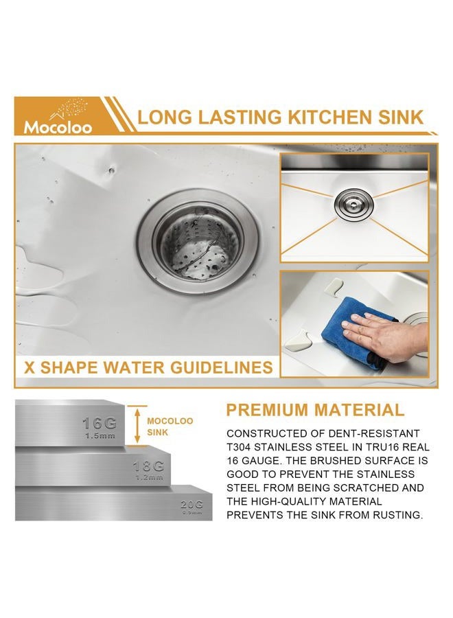Mocoloo Farmhouse Workstation Kitchen Sink - Mocoloo 27"x22" Apron Front Sink T304 16 Gauge Stainless Steel Single Bowl Farm Style Deep Sinks - Image 5