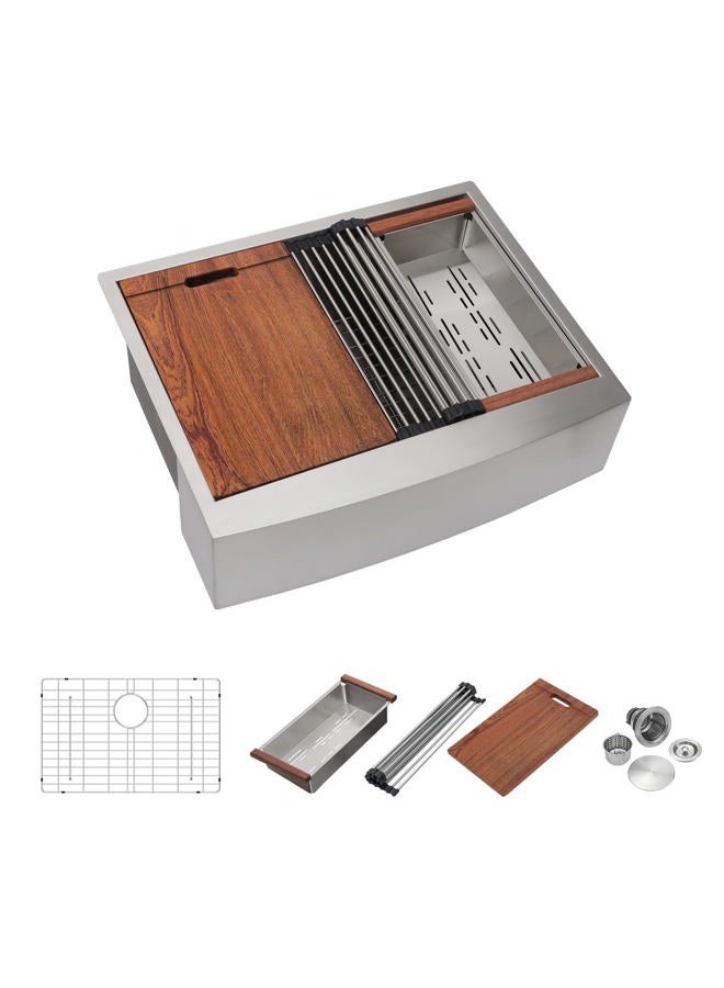 Mocoloo Farmhouse Workstation Kitchen Sink - Mocoloo 27"x22" Apron Front Sink T304 16 Gauge Stainless Steel Single Bowl Farm Style Deep Sinks - Image 1