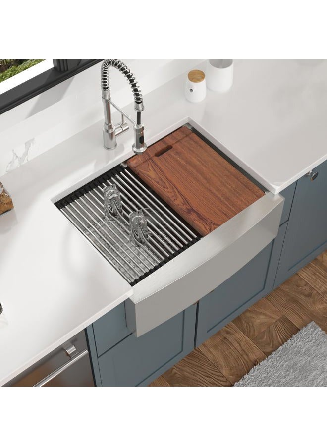Mocoloo Farmhouse Workstation Kitchen Sink - Mocoloo 27"x22" Apron Front Sink T304 16 Gauge Stainless Steel Single Bowl Farm Style Deep Sinks - Image 4