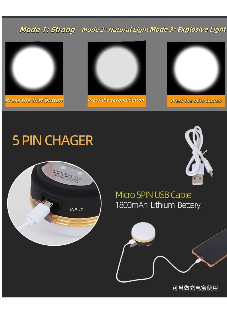 Generic LED Camping Light, Rechargeable & Portable Tent Light, ,3 Light Modes,1200mAh Power Bank,with Magnet Base,Electric Lantern Flashlight for Camping/Hiking/Fishing/Hurricane/Emergency(2 Packs)  - Image 5