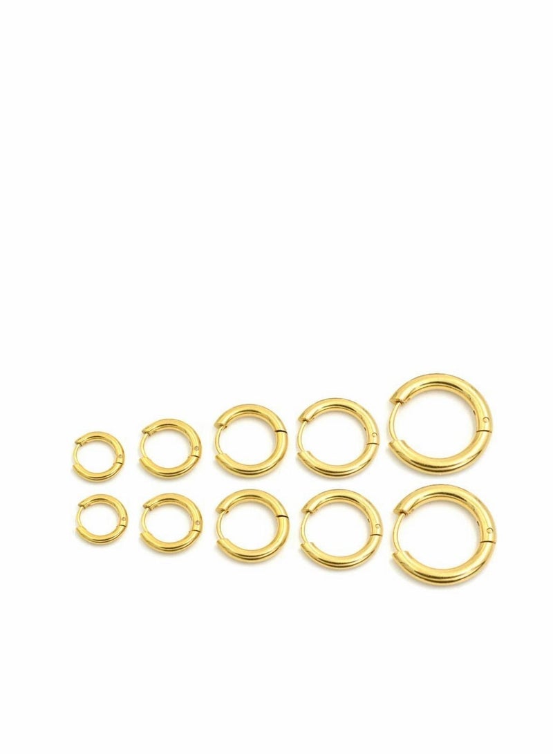 Y&D 5 Pairs Different Sizes Stainless Steel Hoop Earrings Set Medium For Women Men 8Mm 10Mm 12Mm 14Mm 16Mm  Endless Hinged Hoops Multiple Piercings - Image 1