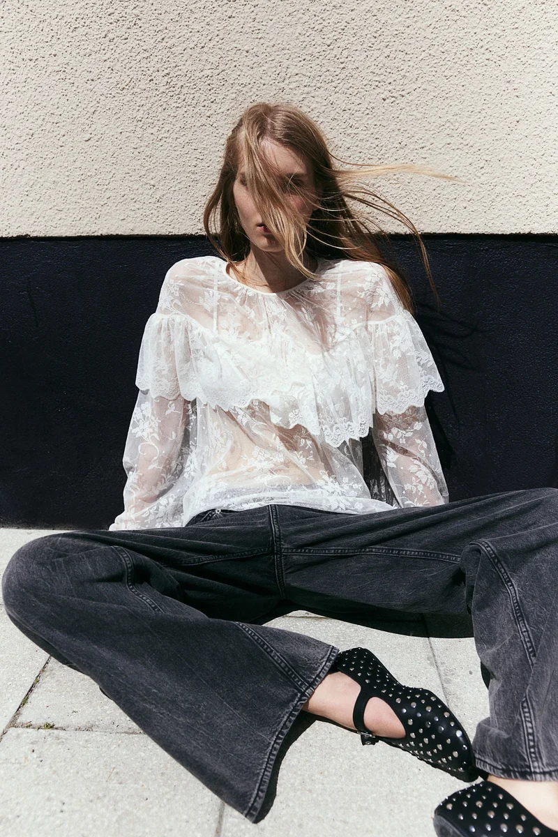 H&M Flounce-trimmed lace blouse