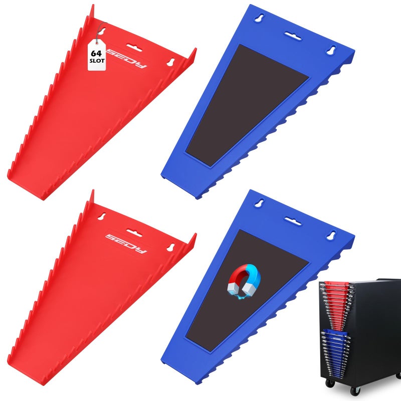 SEDY 4Pack Magnetic Wrench Organizer 64Slot Premium Wrench Rack Holder Tool Trays for Toolboxes Drawer Storage SAE 14 1116 Metric 6mm 24mm - Image 2
