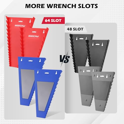SEDY 4Pack Magnetic Wrench Organizer 64Slot Premium Wrench Rack Holder Tool Trays for Toolboxes Drawer Storage SAE 14 1116 Metric 6mm 24mm - Image 3
