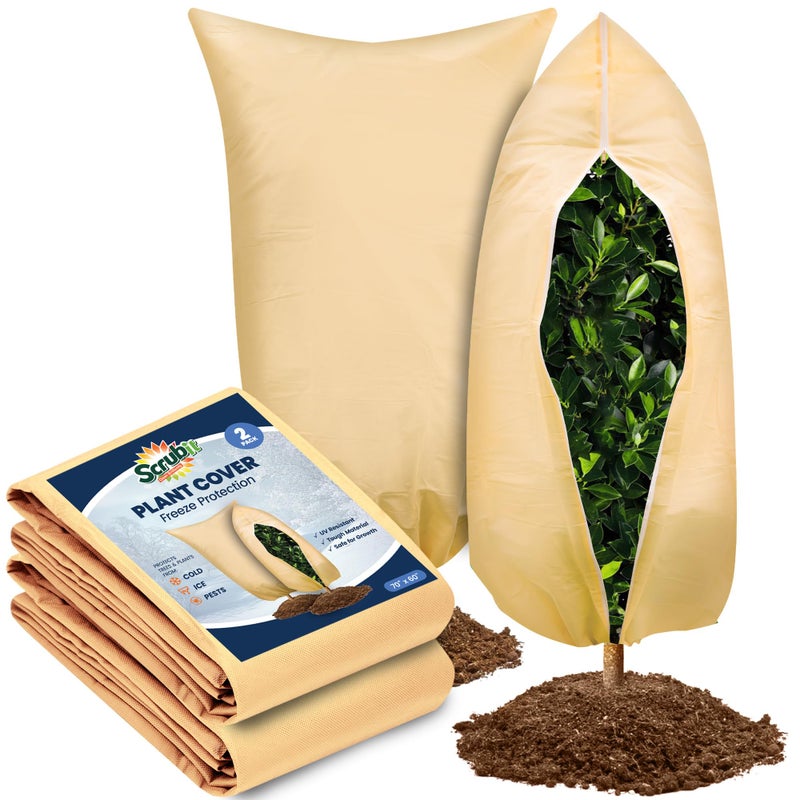SCRUBIT Plant Covers Freeze Protection, 60 x 70 in. Frost Cloths for Outdoor Plants Fruit Trees & Shrubs with Zipper and Drawstring, Thick Winter Plant Covers - 2 Pack Tree Frost Blankets - Image 1