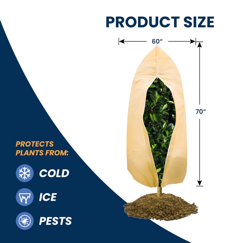 SCRUBIT Plant Covers Freeze Protection, 60 x 70 in. Frost Cloths for Outdoor Plants Fruit Trees & Shrubs with Zipper and Drawstring, Thick Winter Plant Covers - 2 Pack Tree Frost Blankets - Image 4