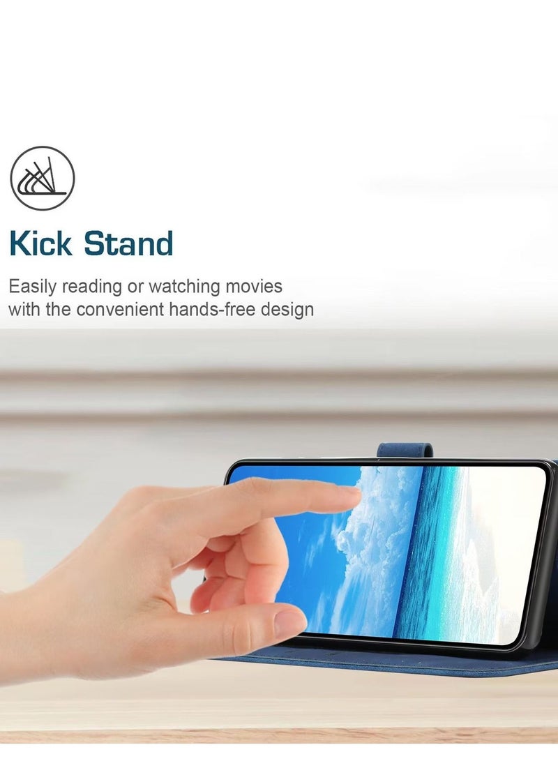 Wallet Case For Tecno Spark 10C Leather Flip Cover With Card Slots Kickstand Magnetic Closure Shockproof Blue - Image 3