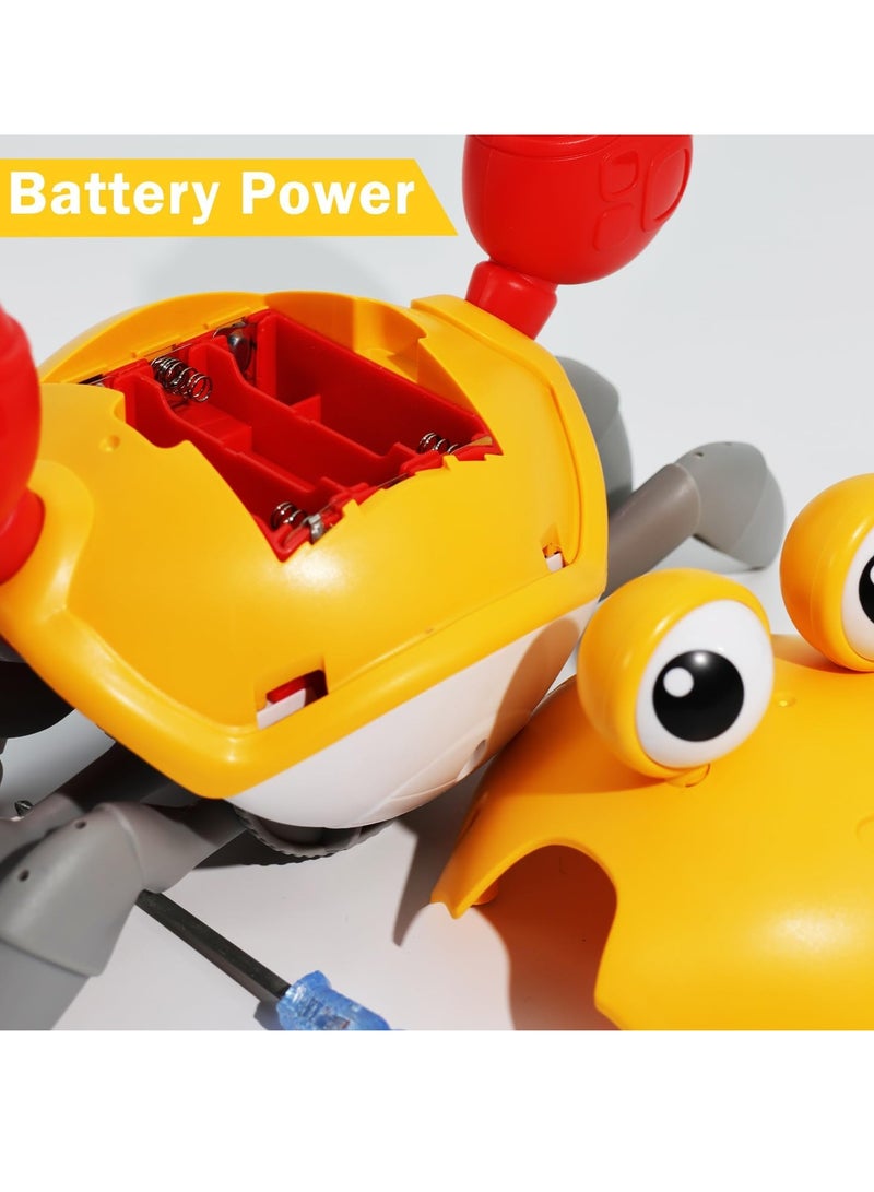 لعبة اطفال ، لعبة سرطان البحر المشي ، لعبة تفاعلية موسيقية لسرطان البحر للأطفال فوق سنة 3 سنوات ، رفيق الزحف الموسيقية والتفاعلية والتعليمية ، مناسبة كهدية عيد ميلاد للاولاد والبنات - اصفر - Image 4