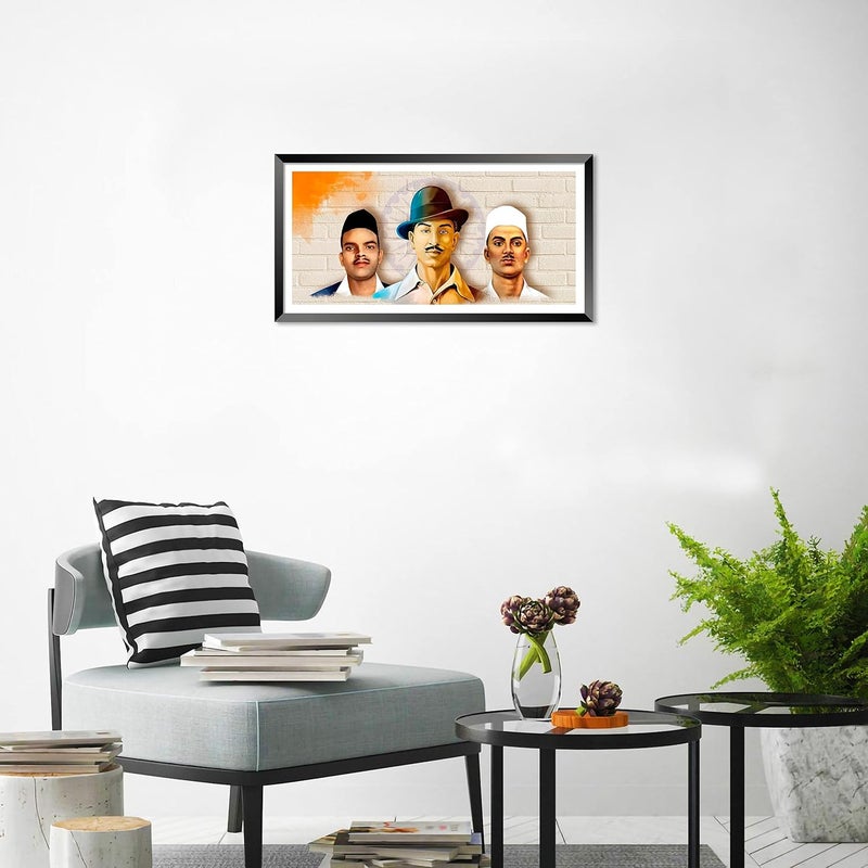 DBrush Shahid Bhagat Singh Sukhdev Rajguru Indian Freedom Fighter Modern wall Decor Artwork Laminated Coated Framed For office Home Big size Painting 14 Inch x 26 Inch Synthetic wood - Image 2
