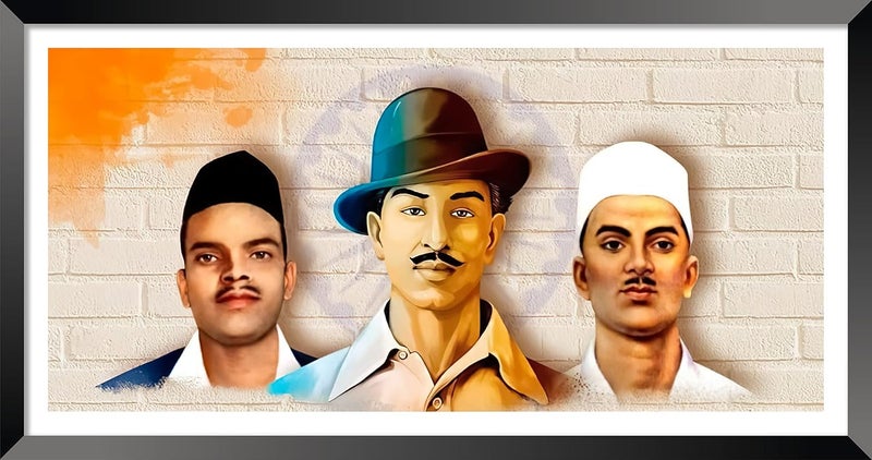 DBrush Shahid Bhagat Singh Sukhdev Rajguru Indian Freedom Fighter Modern wall Decor Artwork Laminated Coated Framed For office Home Big size Painting 14 Inch x 26 Inch Synthetic wood - Image 1