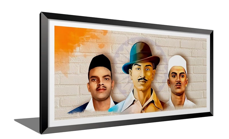 DBrush Shahid Bhagat Singh Sukhdev Rajguru Indian Freedom Fighter Modern wall Decor Artwork Laminated Coated Framed For office Home Big size Painting 14 Inch x 26 Inch Synthetic wood - Image 5