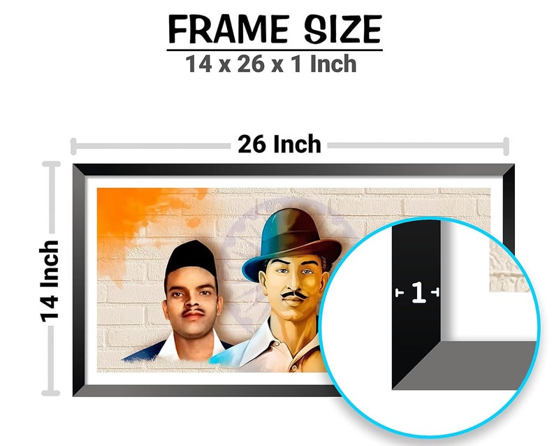 DBrush Shahid Bhagat Singh Sukhdev Rajguru Indian Freedom Fighter Modern wall Decor Artwork Laminated Coated Framed For office Home Big size Painting 14 Inch x 26 Inch Synthetic wood - Image 4