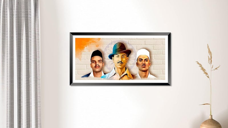DBrush Shahid Bhagat Singh Sukhdev Rajguru Indian Freedom Fighter Modern wall Decor Artwork Laminated Coated Framed For office Home Big size Painting 14 Inch x 26 Inch Synthetic wood - Image 3