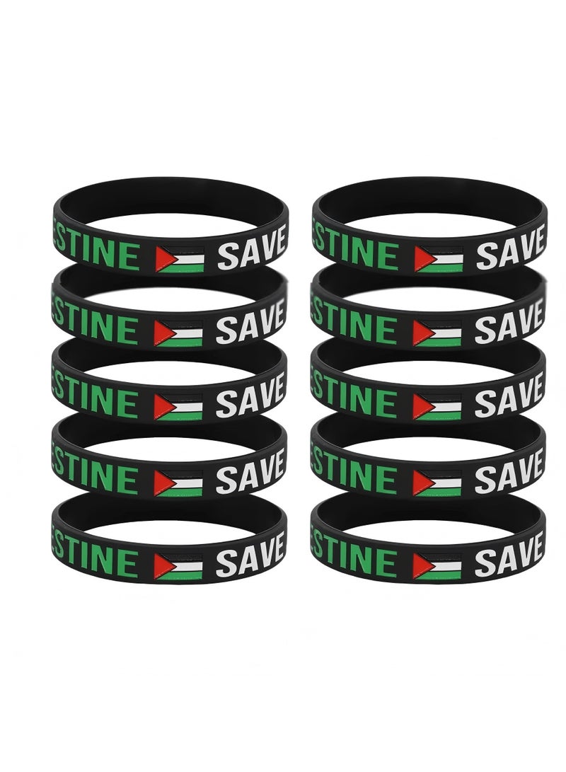 10 Pack Palestinian Flags Silicone Wristbands , Free Palestine Bracelet, Party Bracelets Decoration , Palestine Flag Bracelet Rubber Accessories Men & Women - Image 1