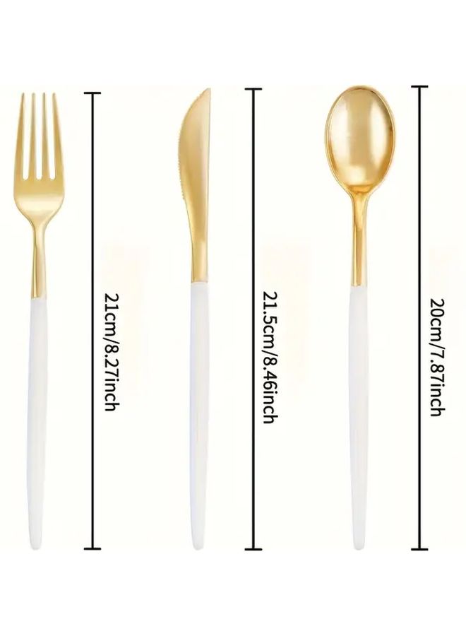 30 Pcs Elegant Plastic Cutlery Set 10 Forks 10 Knives 10 Spoons White And Golden Knife Fork Spoon Set For Party Wedding Disposable Tableware - Image 3