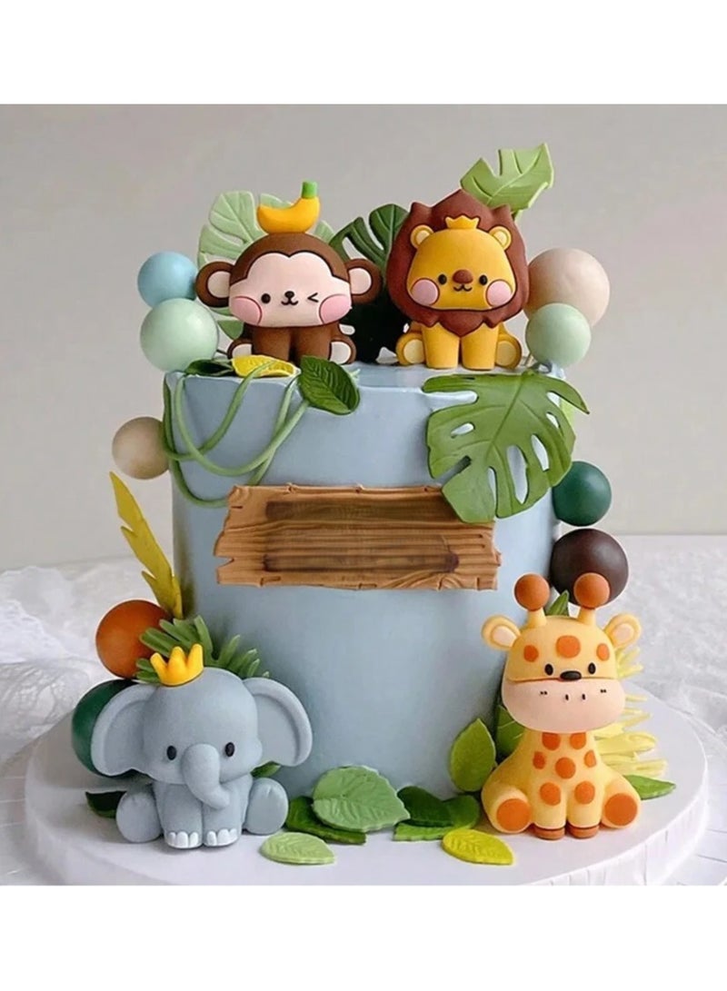 Birthday Decoration – Cake Toppers and Picks Set Perfect for birthdays and parties, featuring a "Happy Birthday" message and cute jungle animal designs. Set includes 9 pieces - Image 1