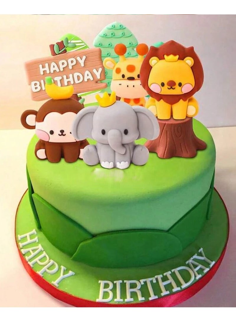 Birthday Decoration – Cake Toppers and Picks Set Perfect for birthdays and parties, featuring a "Happy Birthday" message and cute jungle animal designs. Set includes 9 pieces - Image 2