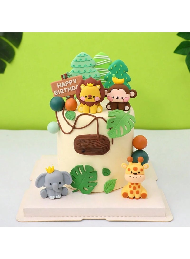Birthday Decoration – Cake Toppers and Picks Set Perfect for birthdays and parties, featuring a "Happy Birthday" message and cute jungle animal designs. Set includes 9 pieces - Image 5