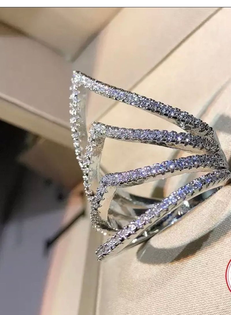 STRATEG 925 Sterling Silver Cubic Zirconia Studded Ring - Image 5