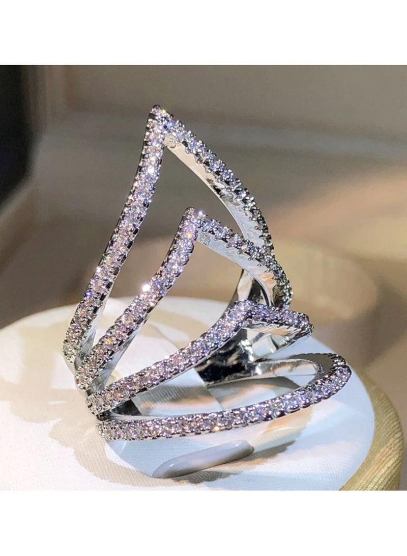 STRATEG 925 Sterling Silver Cubic Zirconia Studded Ring - Image 3