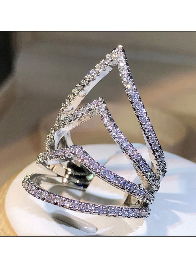 STRATEG 925 Sterling Silver Cubic Zirconia Studded Ring - Image 4