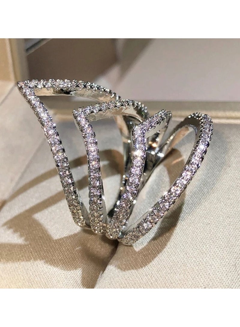 STRATEG 925 Sterling Silver Cubic Zirconia Studded Ring - Image 2