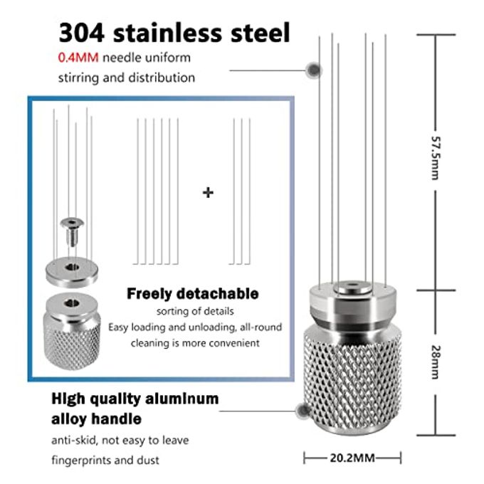 NEOUZA Coffee WDT Distribution Tool Accessories, Aluminum Handle, 0.4mm 6 Stainless Needles, Espresso Powder Stirrer - Image 2