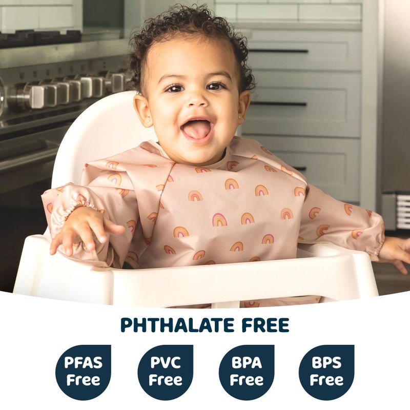 Tiny Twinkle Long Sleeve Bib for Babies & Toddlers - Waterproof Smock Bib for Eating - Machine Washable & Mess-Proof, Baby Feeding Essential & Shower Must-Have(Boho Rainbow, 2-4Y) - Image 2