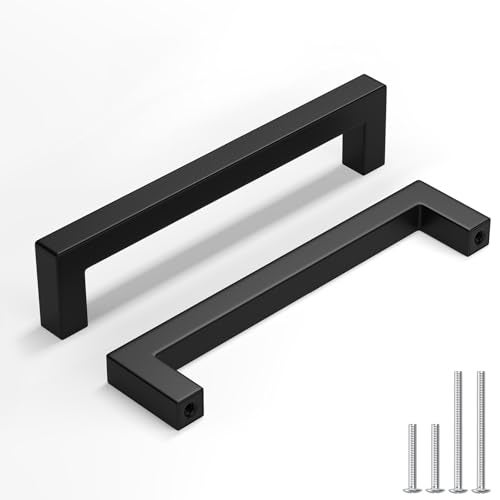 homdiy 25 Pack Black Cabinet Pulls 5-1/16 Inch Matte Black Cabinet Pulls, Center to Center 128mm Drawer Handles Stainless Steel Dresser Hardware Square Hardware Stainless Steel Drawer Dresser Handles - Image 1