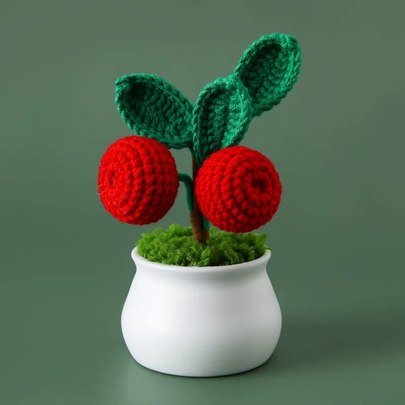Bluejw Finished Artificial Flower Crochet Vegetables & Fruits Series Potted Simulation Green Plant Small Ornaments Lovely Handmade Gifts, Artificial Vegetables Decor - Image 1