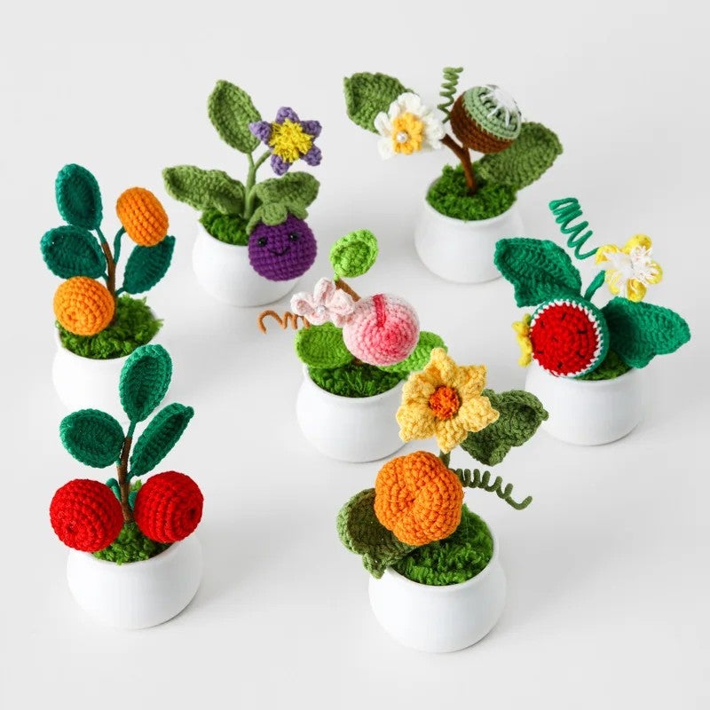 Bluejw Finished Artificial Flower Crochet Vegetables & Fruits Series Potted Simulation Green Plant Small Ornaments Lovely Handmade Gifts, Artificial Vegetables Decor - Image 2