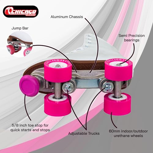 Chicago زلاجات شيكاغو البيضاء الرباعية الفاخرة للفتيات والنساء المبتدئات بتصميم كلاسيكي قابل للتعديل عالي القمة للاستخدام الداخلي أو الخارجي وزلاجات الديربي - Image 3