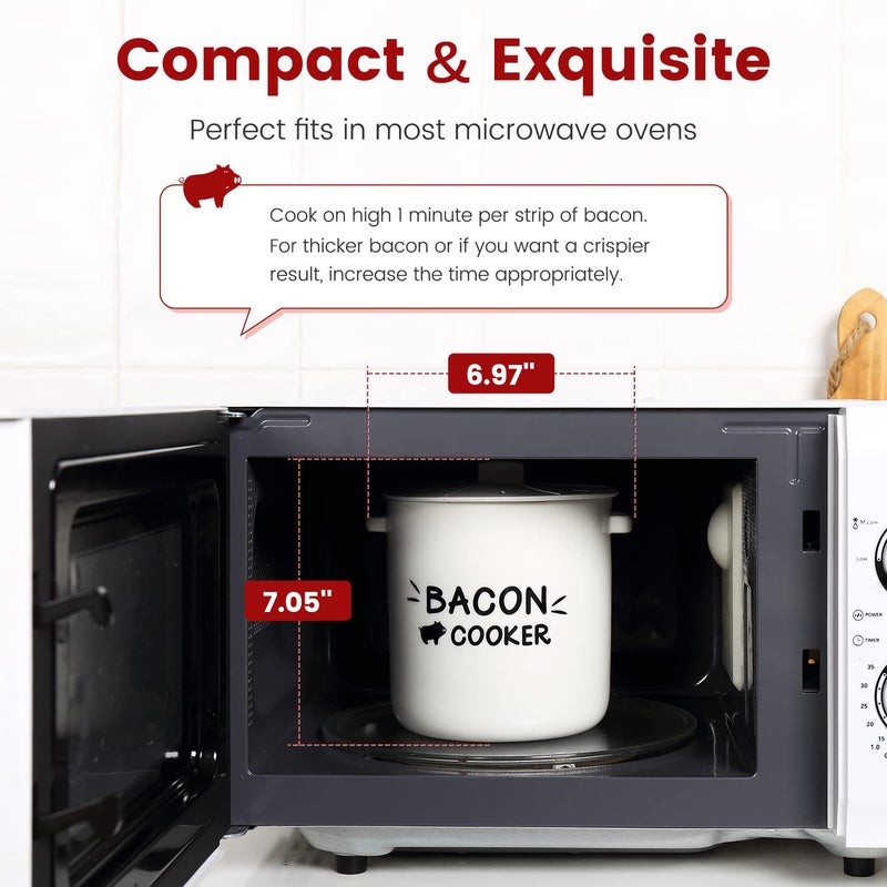 SOLIGT Ceramic Bacon Cooker for Microwave Oven - Splatter-Proof Design Microwave Bacon Cooker with Lid and Bonus Tongs - Easy Faster Bacon Maker for Yummy Crispy Bacon - Image 3