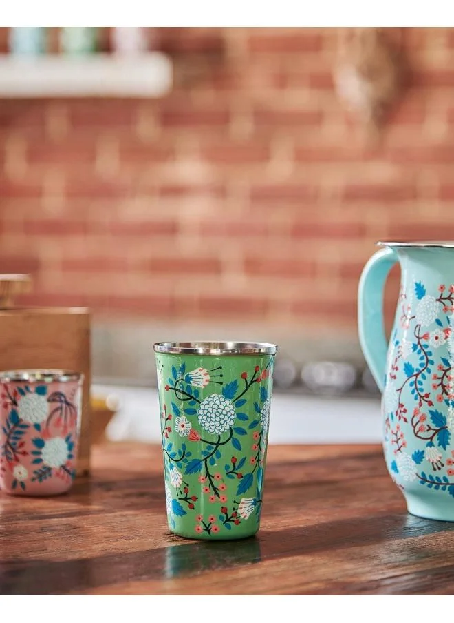 تشامباك كوب Chumbak Floral Magic Steel Tumbler ، أدوات فولاذية مع جاذبية ساحرة لأدوات الطاولة. تصميم زهور مرسوم يدويا ، ارتق بتجربة المشروبات الخاصة بك - 400 مل