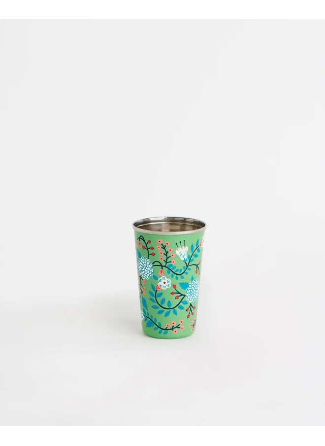 تشامباك كوب Chumbak Floral Magic Steel Tumbler ، أدوات فولاذية مع جاذبية ساحرة لأدوات الطاولة. تصميم زهور مرسوم يدويا ، ارتق بتجربة المشروبات الخاصة بك - 400 مل