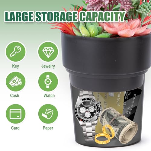 BarGifts Black Flower Pot Diversion Safe, Secret Storage Hidden Safe Box Keep Your Valuables Safe Like Money, Keys, and Jewelry- Includes Plants - Image 2