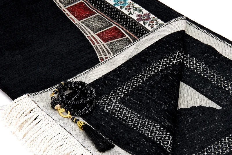 ايهفان اونلاين Ottoman Belt Mihrab Tulip Motif Chenille Prayer Rug Black