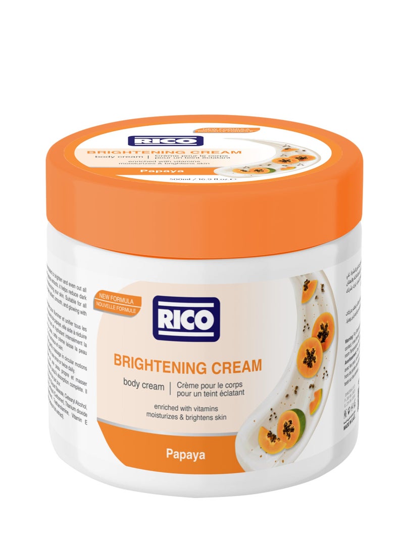 ريكو RICO Brightening Body Cream with Papaya Extract, Vitamin B3, Vitamin E, 500 ml, All Skin Types - Image 1
