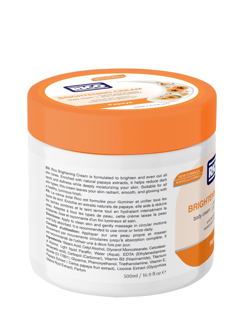 ريكو RICO Brightening Body Cream with Papaya Extract, Vitamin B3, Vitamin E, 500 ml, All Skin Types - Image 3