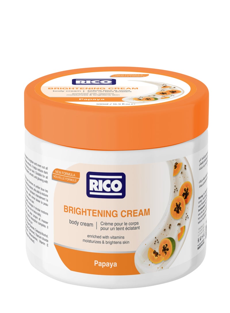 RICO Brightening Body Cream with Papaya Extract, Vitamin B3, Vitamin E, 500 ml, All Skin Types - Image 1