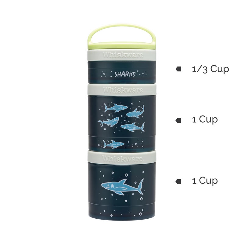 Whiskware Stackable Snack Containers for Kids and Toddlers, 3 Stackable Snack Cups for School or Travel, Sharks - Image 3