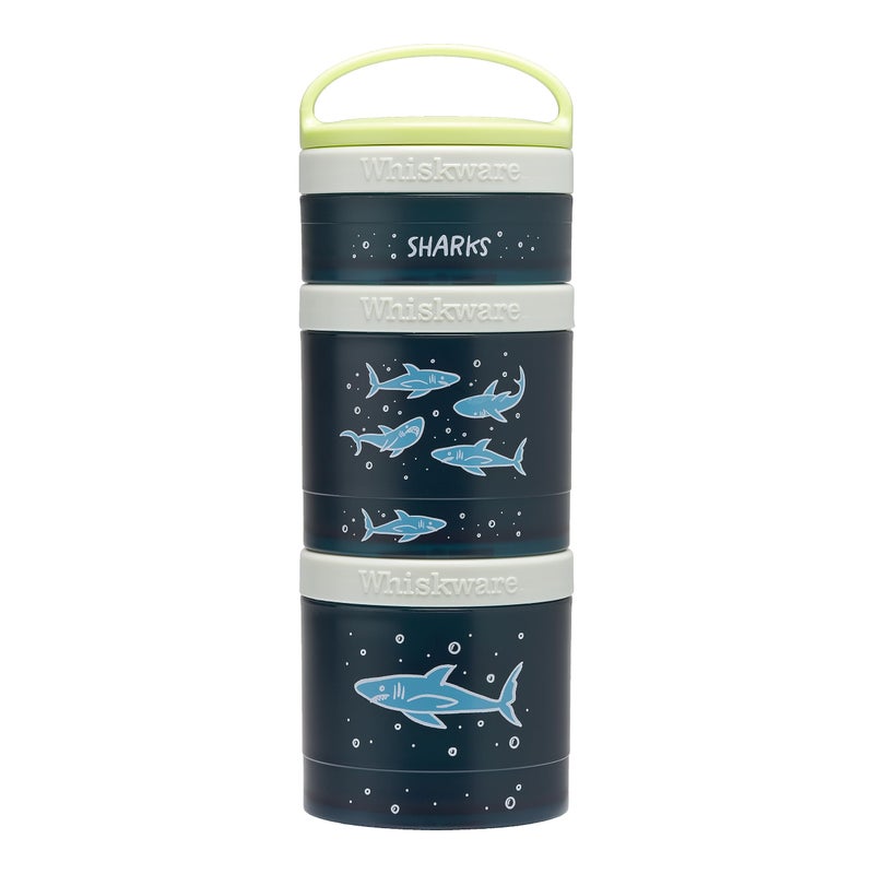 Whiskware Stackable Snack Containers for Kids and Toddlers, 3 Stackable Snack Cups for School or Travel, Sharks - Image 1
