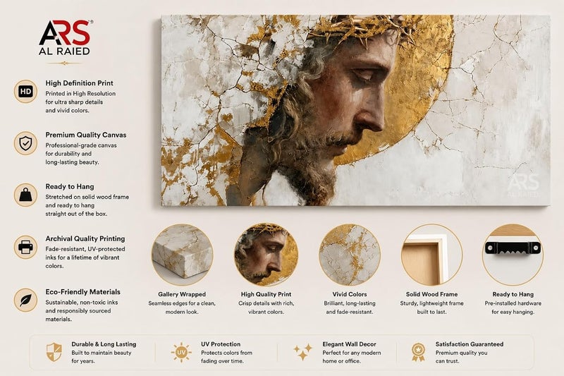 ARS Graphics ARS® Jesus Canvas Wall Art 60 X 90 CM Modern Abstract Religious Christ Portrait Painting - Image 3