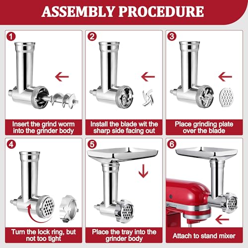 Aligat Metal Food Grinder Attachment for KitchenAid Stand Mixers Includes Sausage Stuffer Tubes,Durable Meat Grinder Food Processor Attachment for kitchenAid,with a Wealth of Accessories - Image 5