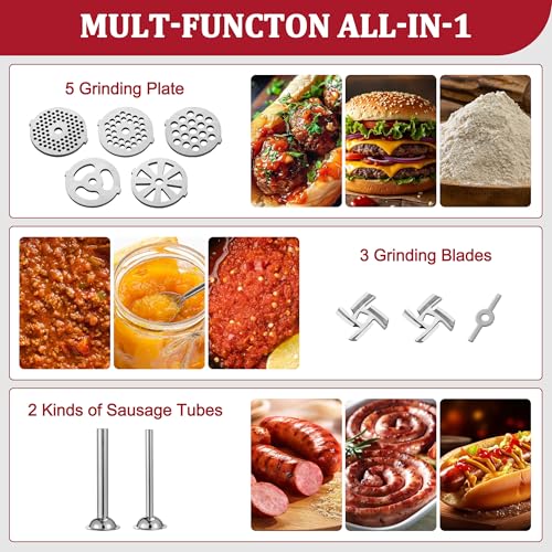 Aligat Metal Food Grinder Attachment for KitchenAid Stand Mixers Includes Sausage Stuffer Tubes,Durable Meat Grinder Food Processor Attachment for kitchenAid,with a Wealth of Accessories - Image 4