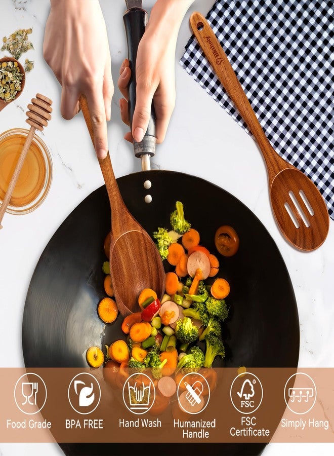 Blithely Large Wooden Spoons for Cooking, 2Pack Natural Teak Wood Cooking Spoon Set, Non-Stick Slotted and Corner Spoon, Heat-Resistant Wooden Spatula Spoon for Serving and Mixing - Image 2